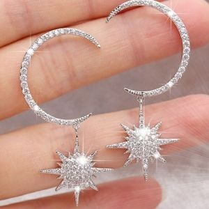 925 silver crystal moon and star earrings..NWT